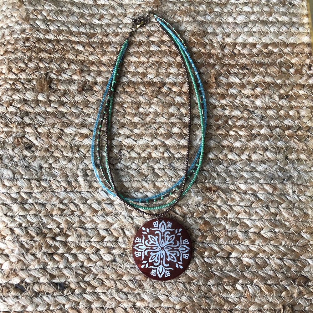 Earthy colors beaded Boho designed charm necklace